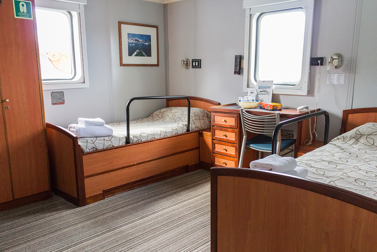 Cabin of  MS Ushuaia: superior twin bed